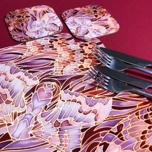 Lilac Red Chocolate Rectangular Placemats & Coasters - Butterfly Dining - Moth Tablemats - Hard Wearing Melamine Style Tableware