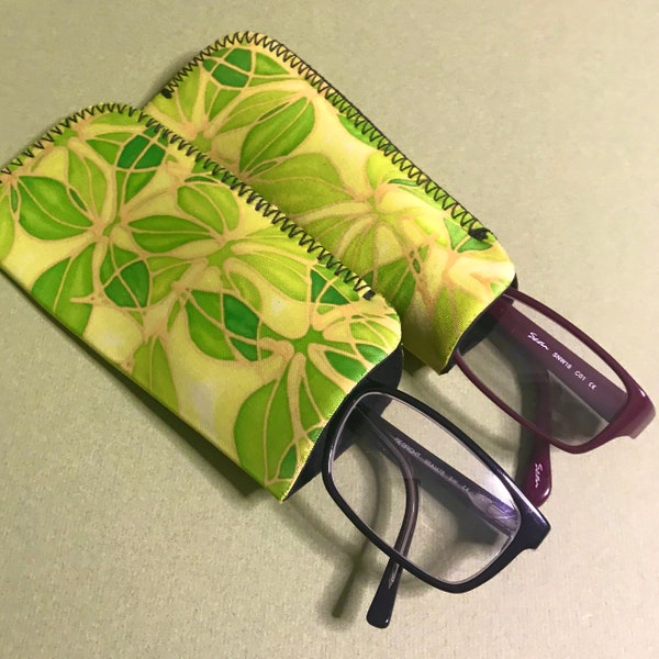 Frühling Blätter weiche Gläser Fall - Tasche Lesen Gläser Fall - Zitrone & Lime Stoff Brillen Abdeckung - Slip auf Schutzbrille Beutel