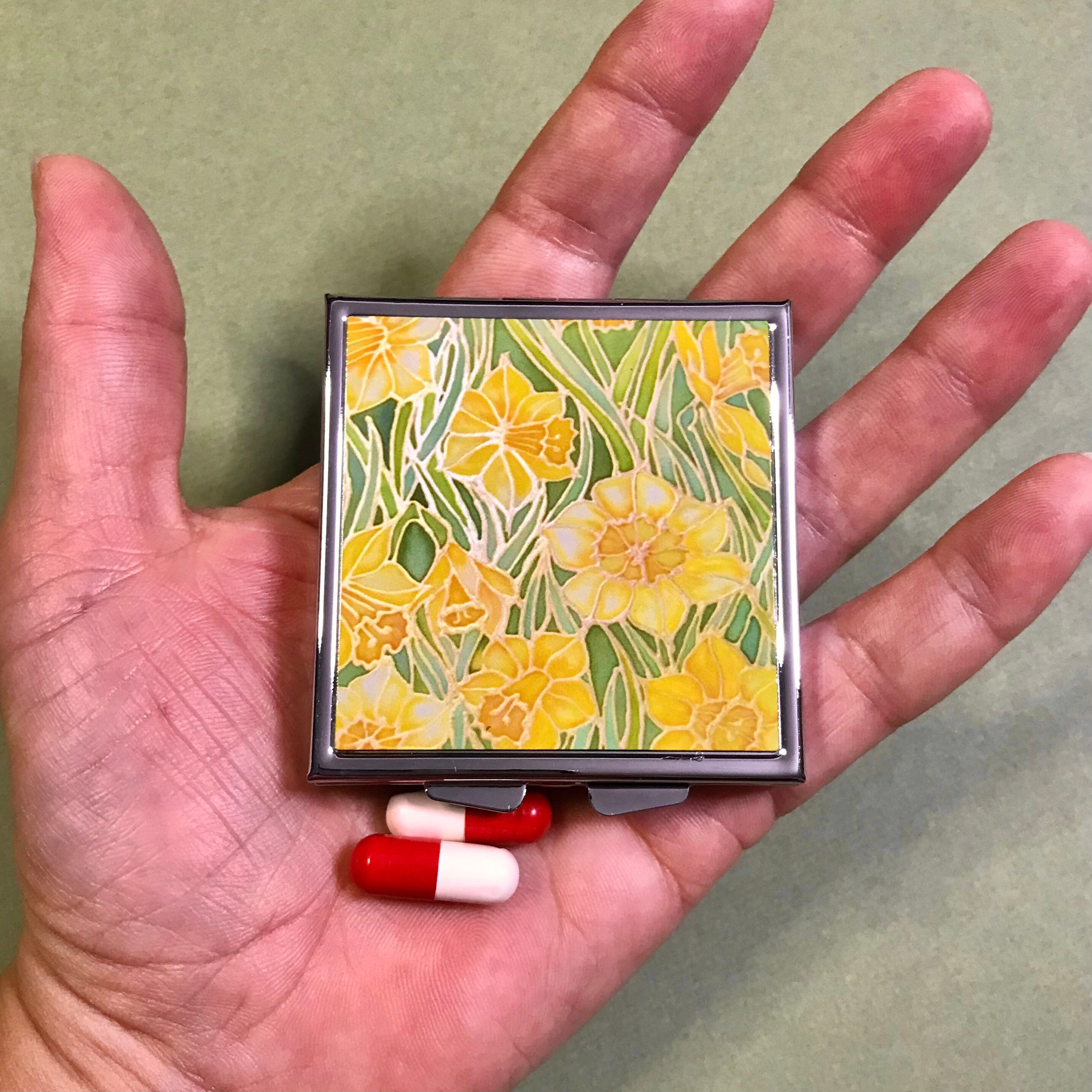 Spring Daffodils Pocket Pill Box - Yellow Green Large Pill