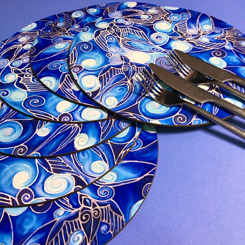 Swallows Round Placemat Blue Navy Blue & Prussian Blue Etsy UK