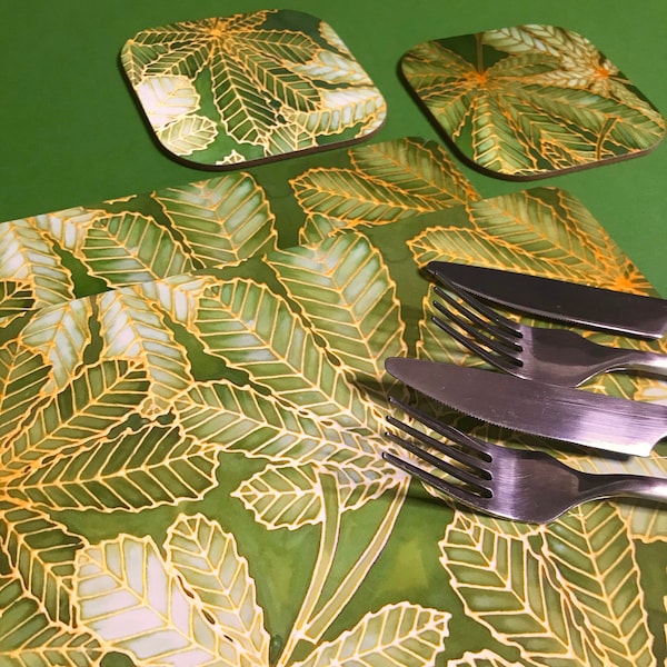 Fresh Green Chestnut Leaves Rectangular TableMats & Coasters - Moss Green placemat Dining Decor - Hard Wearing Melamine Style Tableware