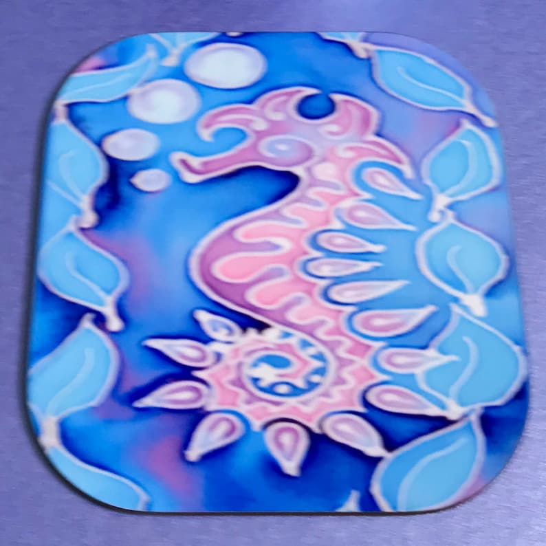 Blue /& Purple Kitchen Decor Ocean Wine Glass Coaster Seahorse Mug Coaster Sealife Tableware Gift Mauve Turquoise  Drinks Mat