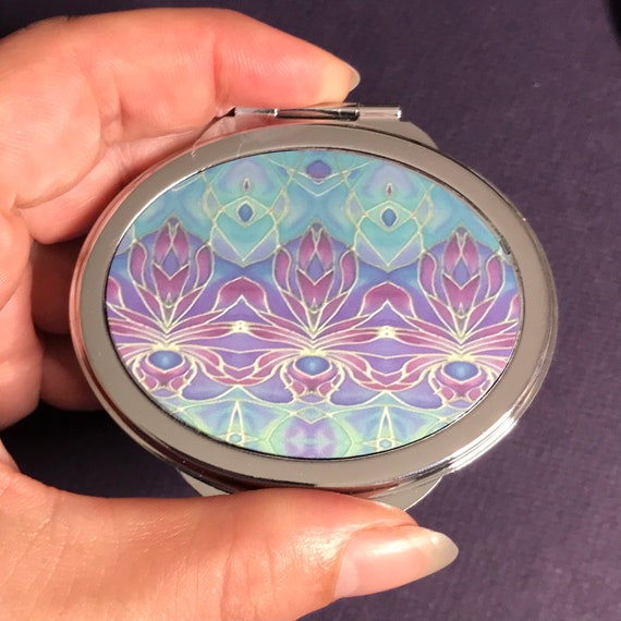 Persian Orchid Oval Pocket Mirror - Handbag Mirror in Purple and