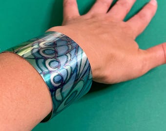 Butterflies Cuff Bangle Bracelet in Shades of Green - Lightweight Metal Jewelry - Women’s Birthday Gift