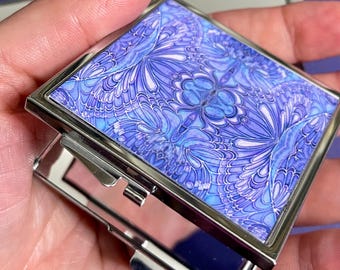 Blueberry Butterflies Handbag Mirror for her -  Pretty Blue Folding Pocket Compact Makeup Mirror Gift for Girl, Mum, Auntie, Friend, Teacher