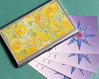 Daffodil Business Card Holder - Yellow and Green Business Card Case - Office Gift - Flower Introduction Card Storage - Keeps Handbag Tidy