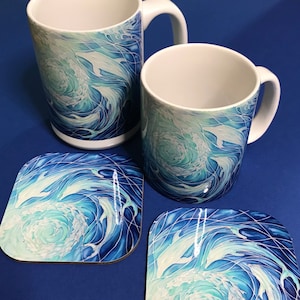 Extra Large Dolphins Mug. Blue Aqua mugs in BIG & standard sizes.  mug & coaster box set. nature lovers gift set. Sealife lovers gift. dolphin lovers gift. gift for him. gift for teacher. gift for her. tea coffee lovers gift.