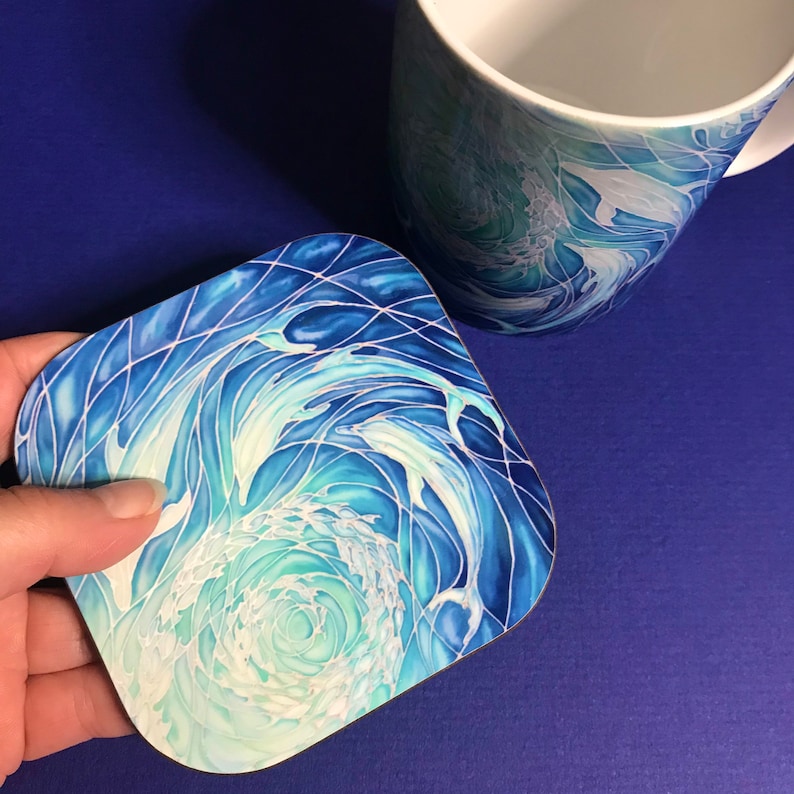 Extra Large Dolphins Mug. Blue Aqua mugs in BIG & standard sizes.  mug & coaster box set. nature lovers gift set. Sealife lovers gift. dolphin lovers gift. gift for him. gift for teacher. gift for her. tea coffee lovers gift.