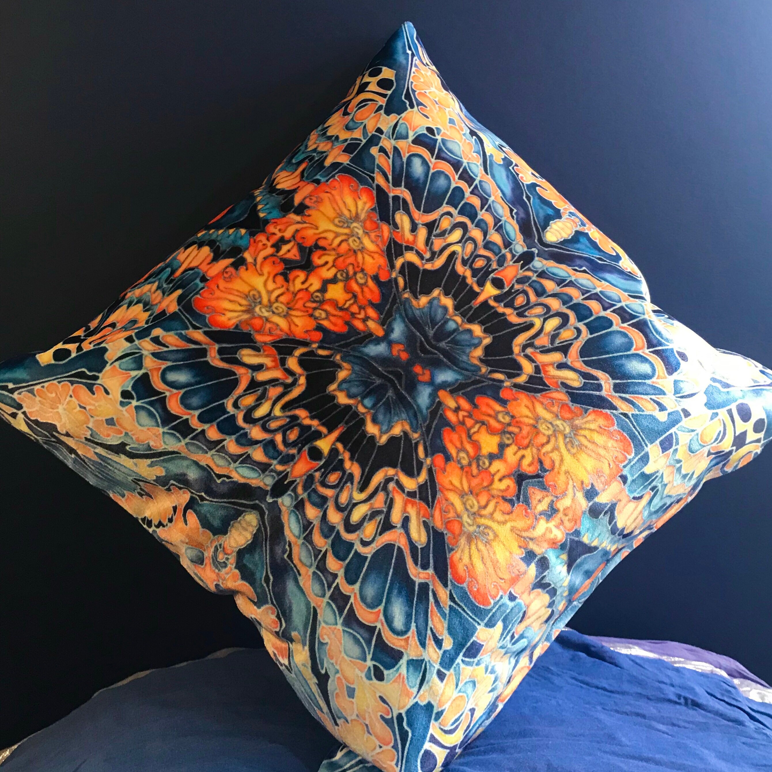 Blue Grey Gold Butterfly Cushion Luxury Velvet Repeat Print Etsy UK