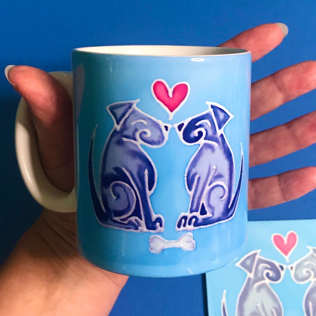 Dog Lover Mug OR Ceramic Mug & Coaster Box Set - Happy Dogs Gift - Grey +  Blue With Red Hearts - Cute Dog Coffee Mug - Office Coworker Gift - Etsy