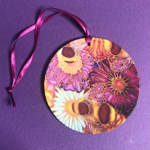 Honey Bees and Flowers Air Freshener - Bumble Bee wardrobe fragrances - Bees and colourful flowers Car Novelty Air Freshener.