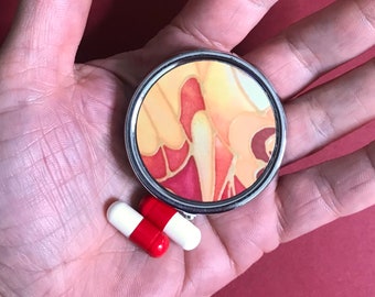 Butterfly Pill Box NOW HALF PRICE Portable Pill Container - Pocket Tablets Tin - Red Yellow Chocolate Medicine Box