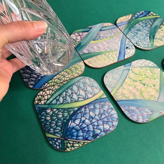 Fresh Green Lime Grey Coasters Set of 6 Now on SALE 30 off Flowing Water Abstract Drink Mat Coasters Tableware Etsy Ireland