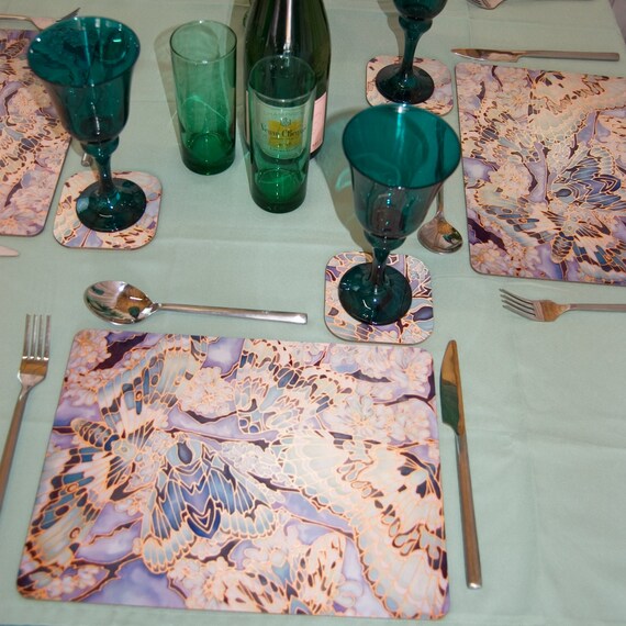 Soft Green Placemats Coasters Moths Butterflies Table Mats Etsy