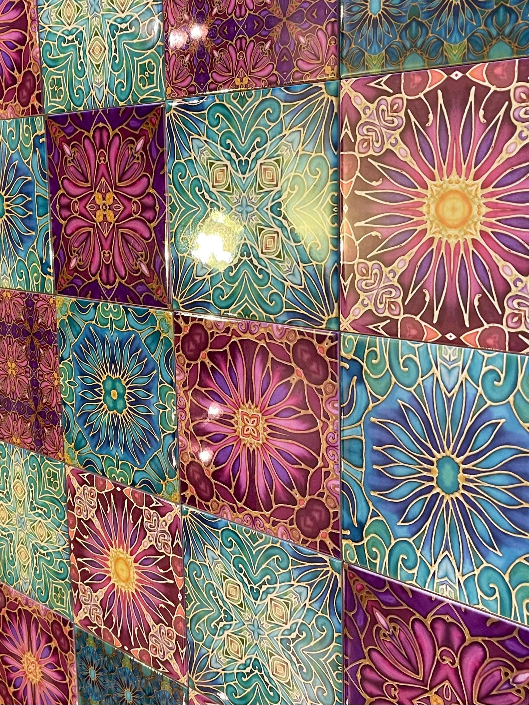 Mixed Set of 20 'jubilation' Hand Printed Tiles - Kaleidoscope