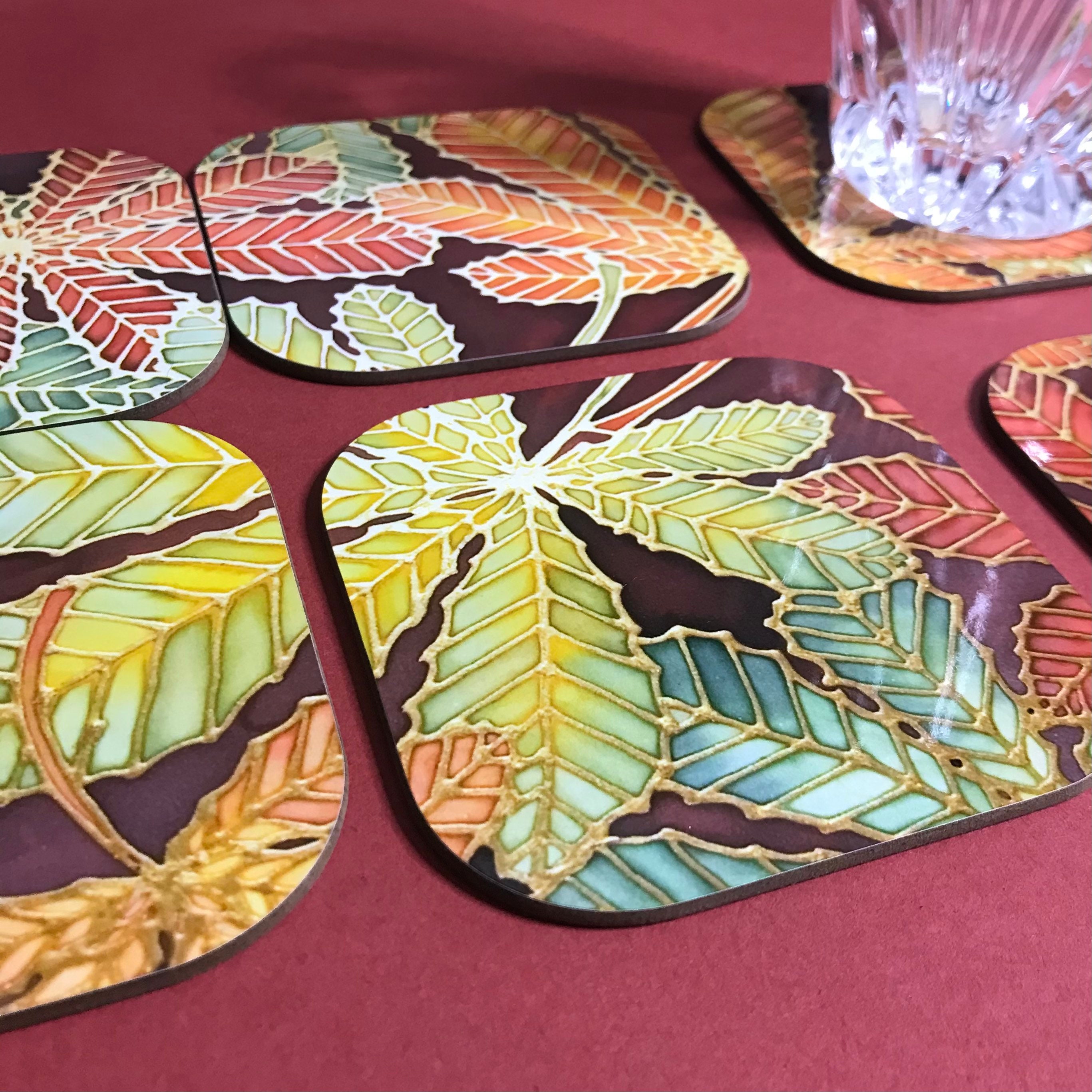 Autumn Leaves Drink Coasters Set Chestnut Leaves Coaster Set Etsy UK