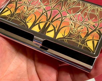 Red Stags Business Card Holder - Sunset Deer Business Card Case - Office Gift - Wildlife Introduction Card Storage - credit card case.