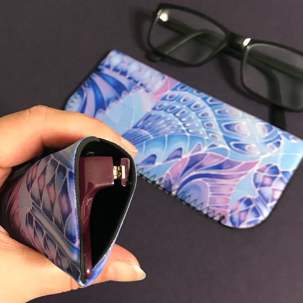 Seashell Soft Fabric Glasses Case - Slip On Spectacles Case in Blue Purple Turquoise - Protective Glasses Pouch - Small Pocket Glasses Case