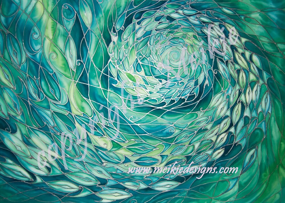 版画 SEA - NAIJEL GRAPH x WIND AND SEA Silk Screen Emerald Green Shoal Print - From Original Silk Painting - Green