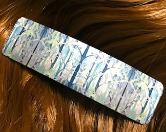 Pince à cheveux bleu sarcelle gris vert, rayures d’arbre toboggan, barette de cheveux vert forêt, accessoire pour cheveux vert sarcelle, bijoux pour cheveux pour femmes