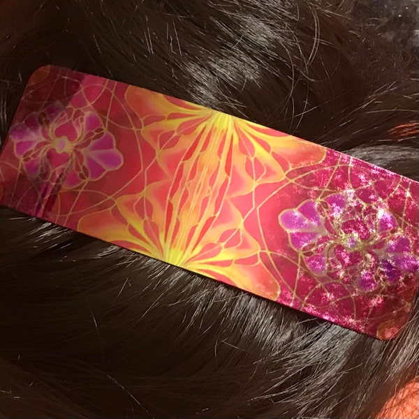 Pink Plum Orange Gold Orchid Hair Slide - Large Hair Clip Gift for Her Pretty Hair Barrette - Hair Jewelry - Hair Accessory