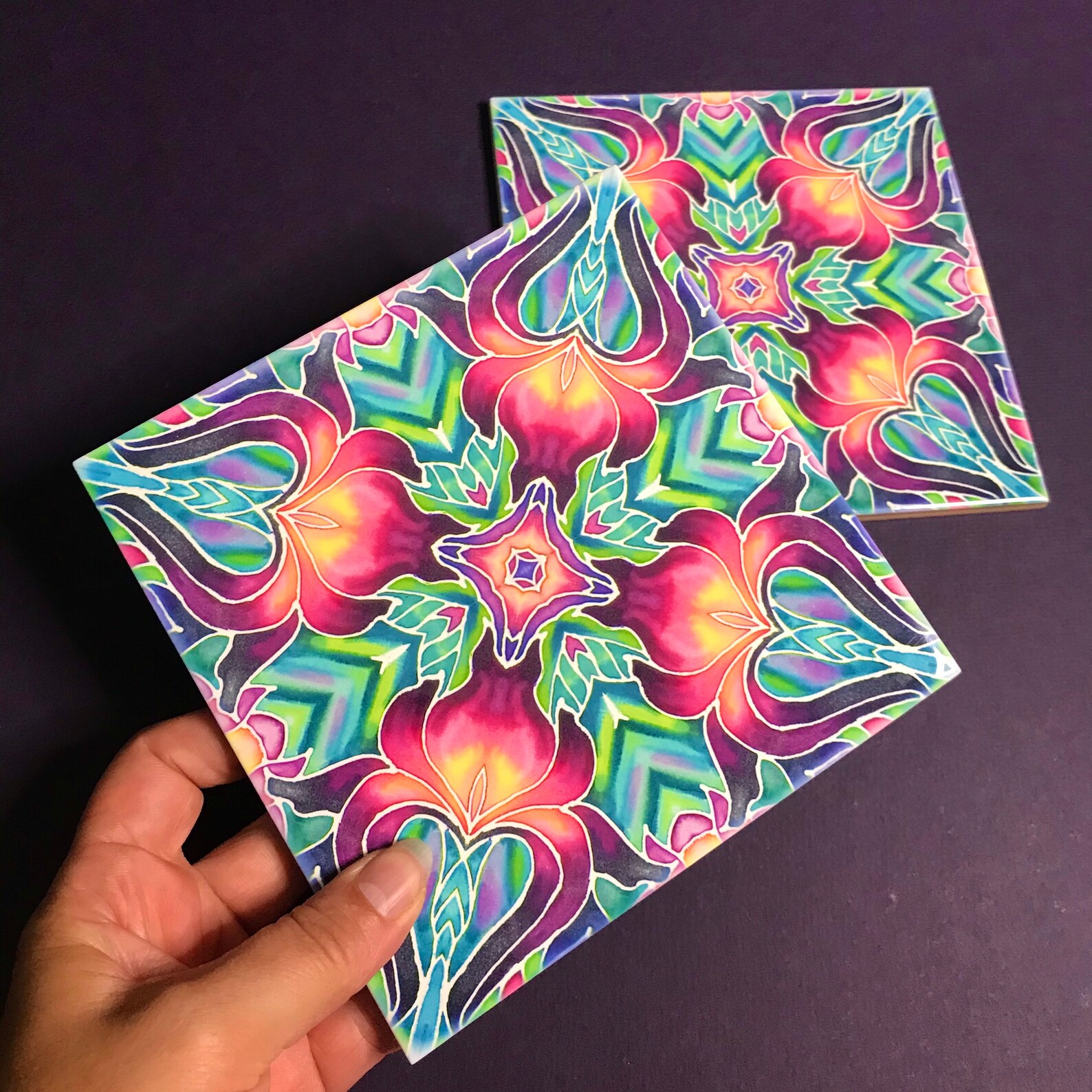 Fabulous Purple Iris Kaleidoscope Hand Printed Tiles Arts Etsy