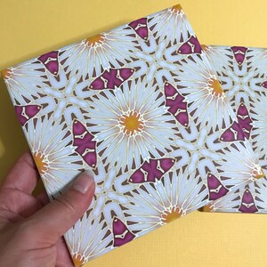 Plum White Gold Art Deco Daisy Flower Hand Printed Wall Tile - Bathroom ...