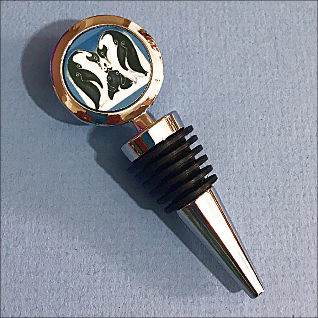 Penguin Wine Bottle Stopper Hostess Gift Penguins Silk Painting Print