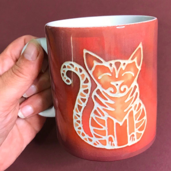 Ginger Cat Coffee Mug OR Tabby Cat Mug and Coaster Box Set - Marmalade Cat Ceramic Mug - Orange and Red Kitchen Decor - Great Cat Lover Gift