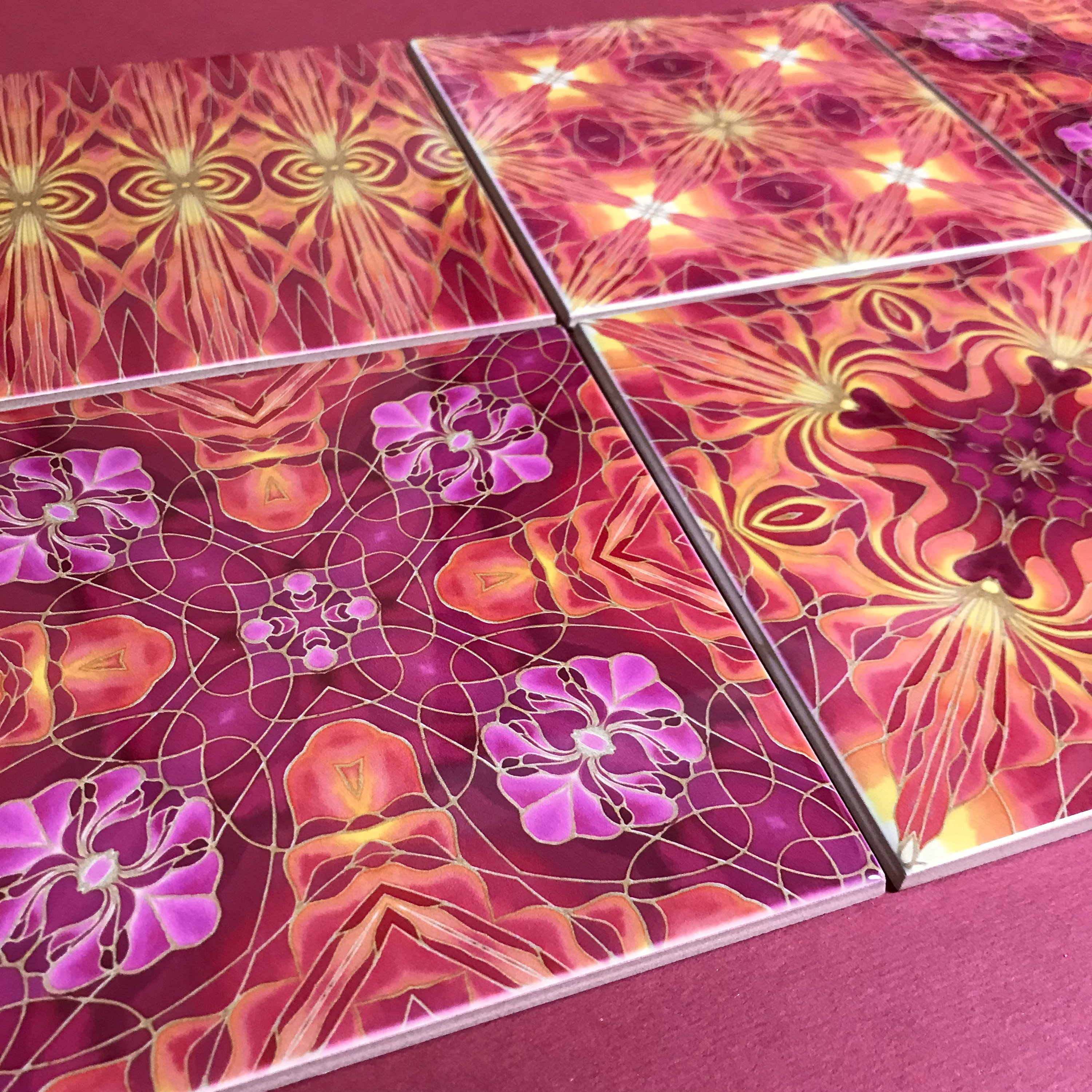 Pink Orange Red Orchid Tiles - Mixed Set of Richly Patterned