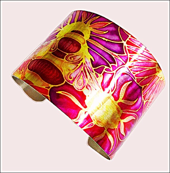 Bee Bangle Bees Knees Bracelet Bumblebee Jewellery in Pink Purple Yellow Chocolate Honeybees on Flowers Metal Cuff Nature Jewelry Etsy
