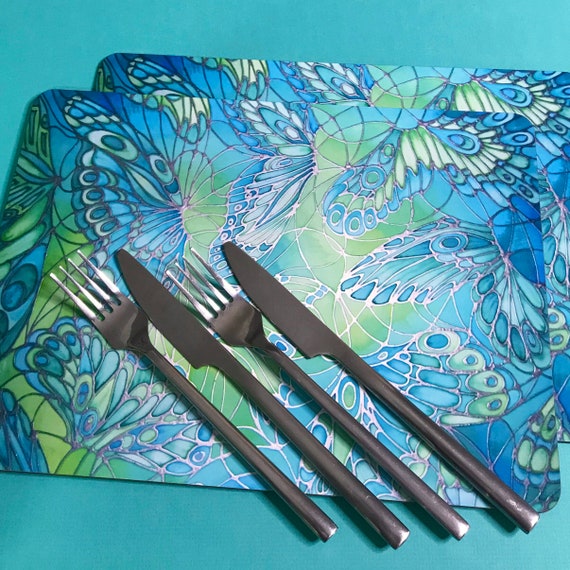 Mixed Set Of Table Mats Plum Butterfly Pattern Pretty Etsy