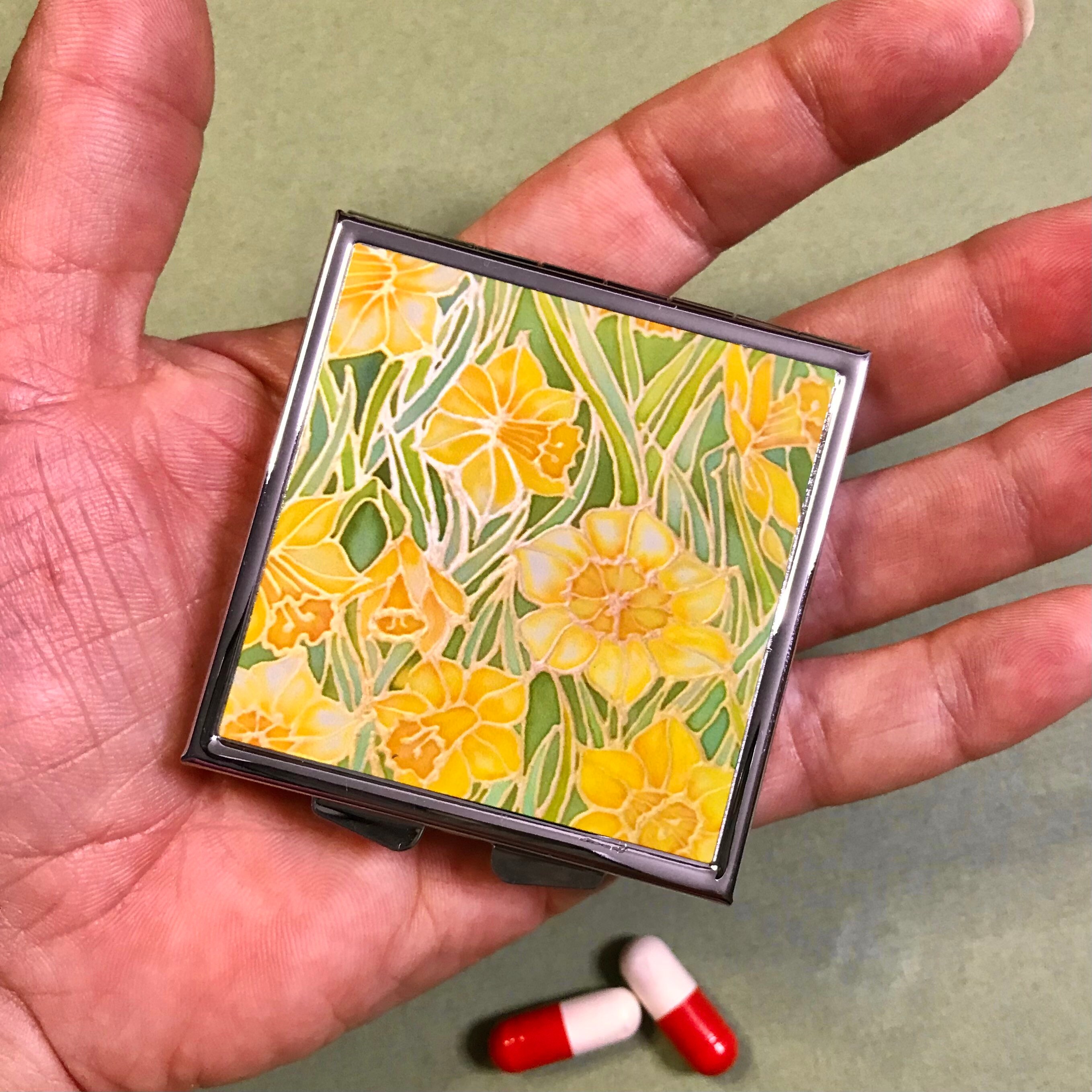 Spring Daffodils Pocket Pill Box - Yellow Green Large Pill