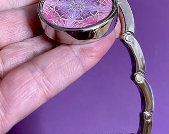 Striking Star Flower Handbag Hanger - Pink Plum Bag Hook for hanging from Table  - Gift for Mum Sister Auntie Friend Teacher.