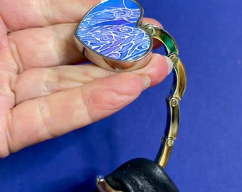 Heart Shaped Fold Up Handbag Hook - Dragonflies Blue Purple Folding Shopping Bag Hanger - Portable Purse Hook - keep your handbag safe!