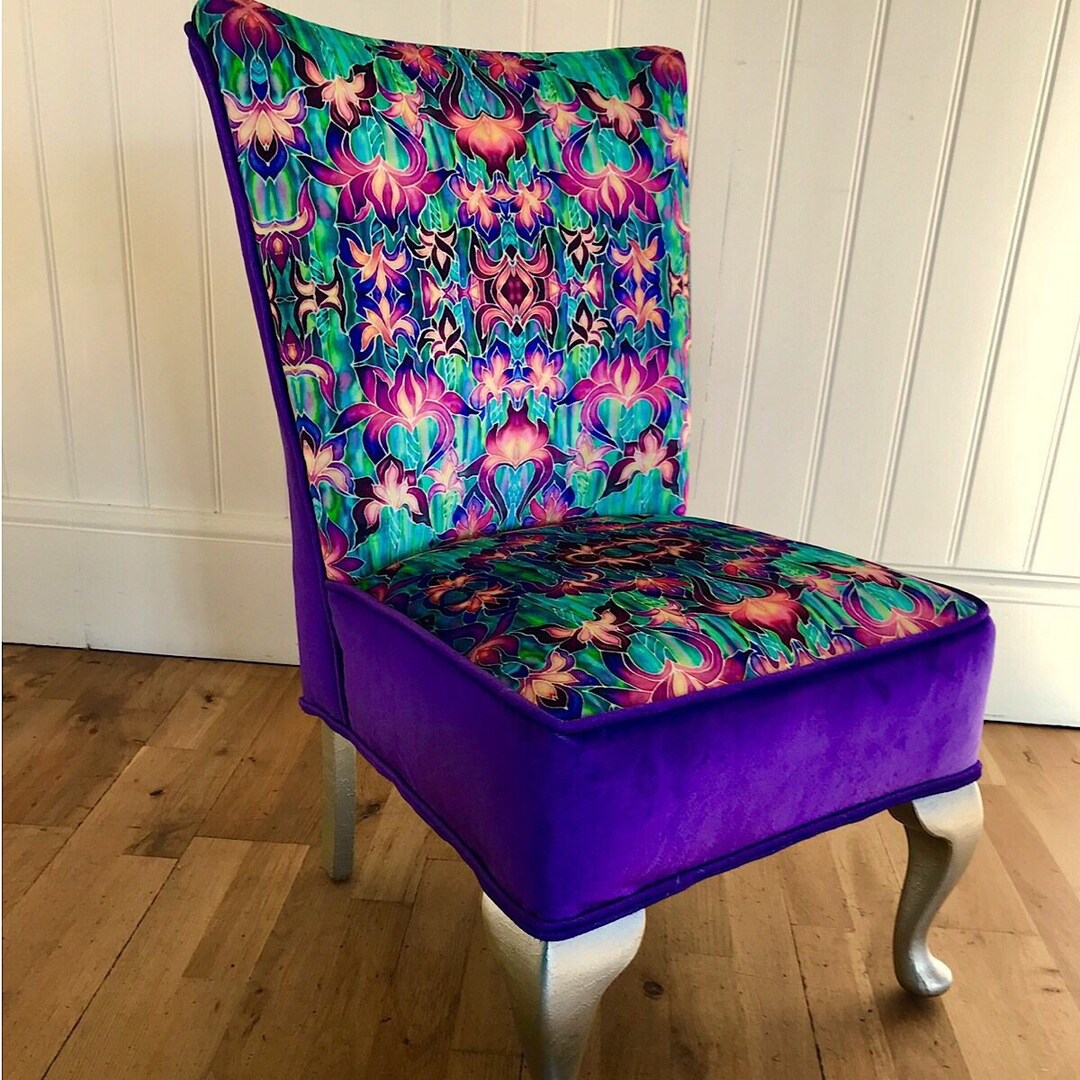 Dramatic Designer Purple Iris Fabric Bedroom Chair Purple Etsy