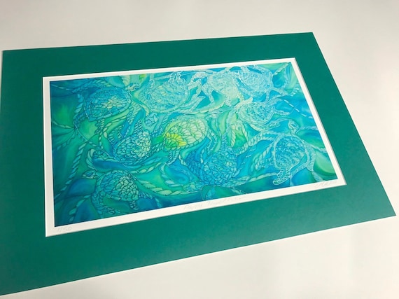 Sea Turtle Bathroom Wall Art Green Turquoise Lime Silk Etsy