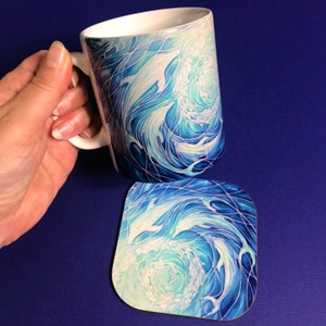Extra Large Dolphins Mug. Blue Aqua mugs in BIG & standard sizes.  mug & coaster box set. nature lovers gift set. Sealife lovers gift. dolphin lovers gift. gift for him. gift for teacher. gift for her. tea coffee lovers gift.