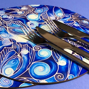 Swallows Round Placemat Blue Navy Blue & Prussian Blue Dining Decor Place Mats Bird Tablemats Melamine Table Mats Design Tableware image 4