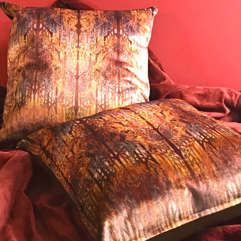 Throw Pillow Terracotta Grey Trees Print Settee Cushion in - Etsy