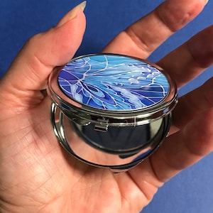 Miroir compact papillons bleu outremer - Miroir pliant de poche pour femme - Cadeau accessoire de sac à main