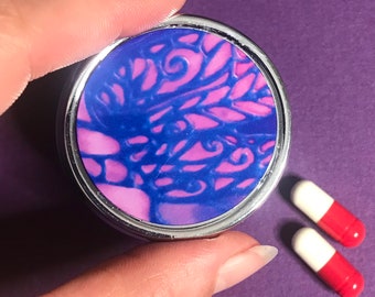 Deep Purple Handbag Size Tablets Box - Small Medicine Storage Container -  Goth Dragonfly Pocket Pill Box -