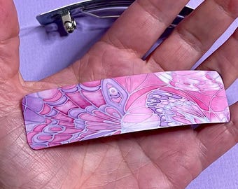 Pink Butterfly Hair Slide - Rose Hair Barrette - Pretty Hair Jewelry Accessory Gift for Women or Girls