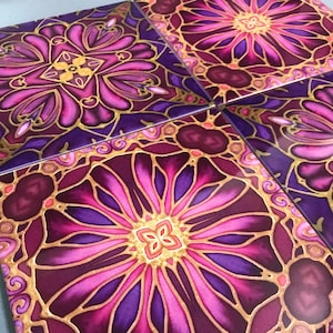 Carrelage fleurs médiévales - Style bohème mixte rose prune violet or salle de bain cuisine carreaux d'art mural en céramique