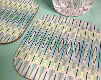 Soft Green Deco Style Coasters- Drink Coasters Contemporary Sage and Teal Green Tableware Mats