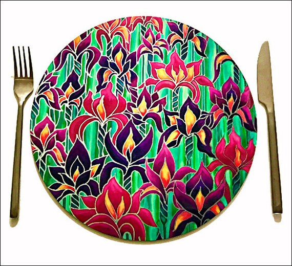 Field Of Flowers Round Tablemats Pink Plum Iris Flower Etsy