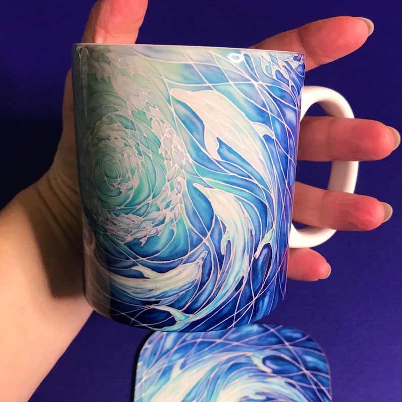 Extra Large Dolphins Mug. Blue Aqua mugs in BIG & standard sizes.  mug & coaster box set. nature lovers gift set. Sealife lovers gift. dolphin lovers gift. gift for him. gift for teacher. gift for her. tea coffee lovers gift.