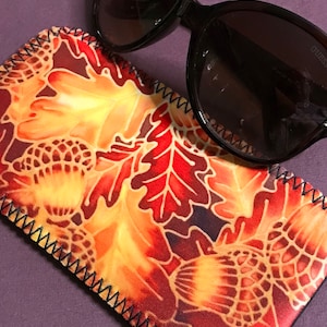 Gorgeous Golden Yellow Red Sunglasses Case - SALE 30% OFF  - Oak Leaves & Acorn Large Phone Case - Fabric Padded Protective I phone case.