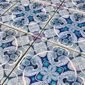 Nautilus Muschel Wandfliese - 10er Set Fliesen - Blau, Grau, Fliederfarben Home Decor - Muschel Küchenfliese - Kaleidoskop Fliesenuntersetzer