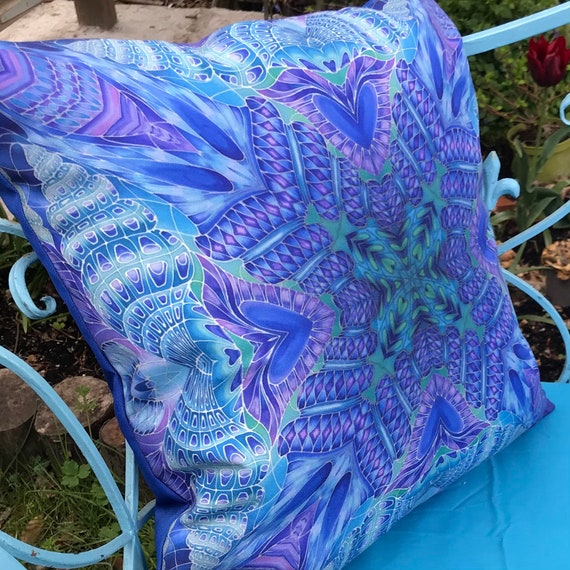 Contemporary Spiral Shells Showerproof Cushion Blue Green Purple